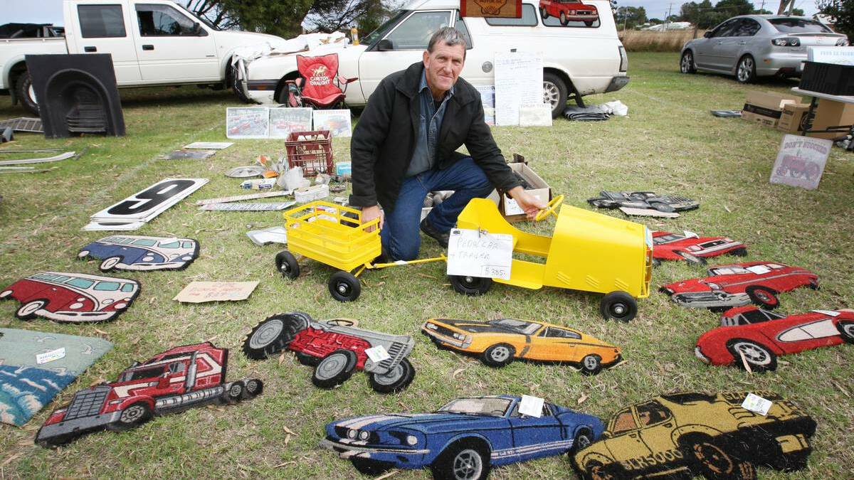 Anthoney Brown, from Yarpturk, selling mats at the swap meet. Picture: ANGELA MILNE, The Standard.