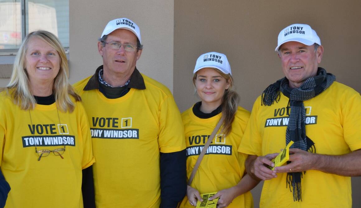 INVERELL TEAM WINDSOR: Annette and Terry Nesbitt with Clare Anel-Auld and Steve Auld hand out how to vote cards at Flanders House.