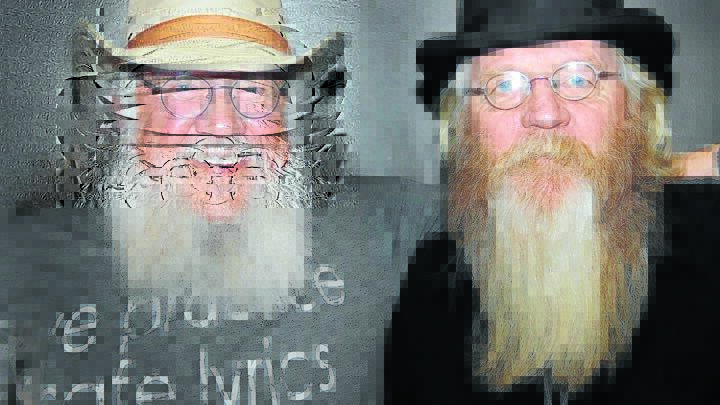 BEARDED BARDS: Reckless Johnny Wales and Allan Caswell, two songwriters
from opposite sides of the world, got to meet in Nashville, Tennessee. Photo:
Denise Fussell