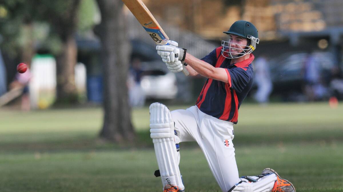 BELOW – Calrossy 1’s Dan Newman gets onto this delivery during his half-
century.  030314GGF07