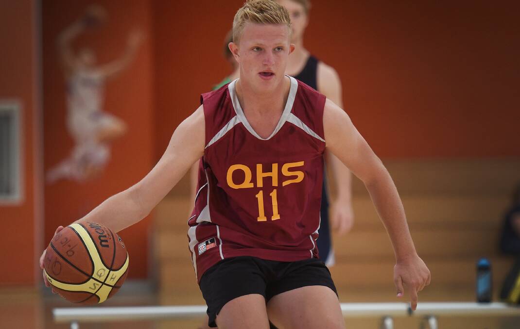 Quirindi’s Tyler Porter trials for a berth in the North West CHS boys’ side in the Tamworth Sports Dome on Friday.Photo: Gareth Gardner  270215GGB05