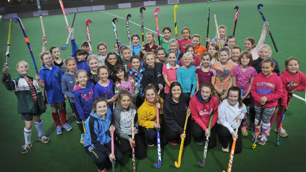 Young coaches (front from left) Emily Chaffey, Abigail Doolan, Chloe Walker, Gabbi D’Ambros, Sarah Willis and Libbi Maher with their excited young Under 11s at last night’s final training session.  Photo: Gareth Gardner  030714GGG02
