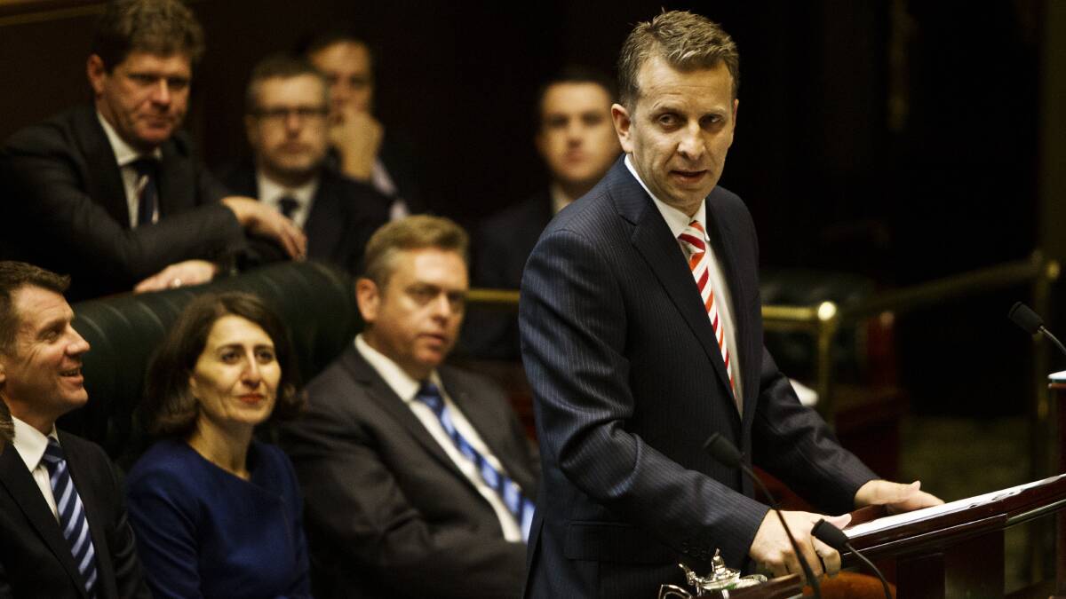 NSW treasurer Andrew Constance making his budget speech in state parliament yesterday.