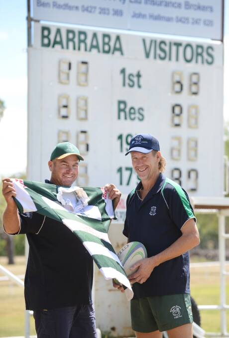 Barraba coaches Nick Bomford (left, first grade) and Geoff White (second grade) are ready for a big year for the Rams’ 50th. Photo: Barry Smith 110215GSF02