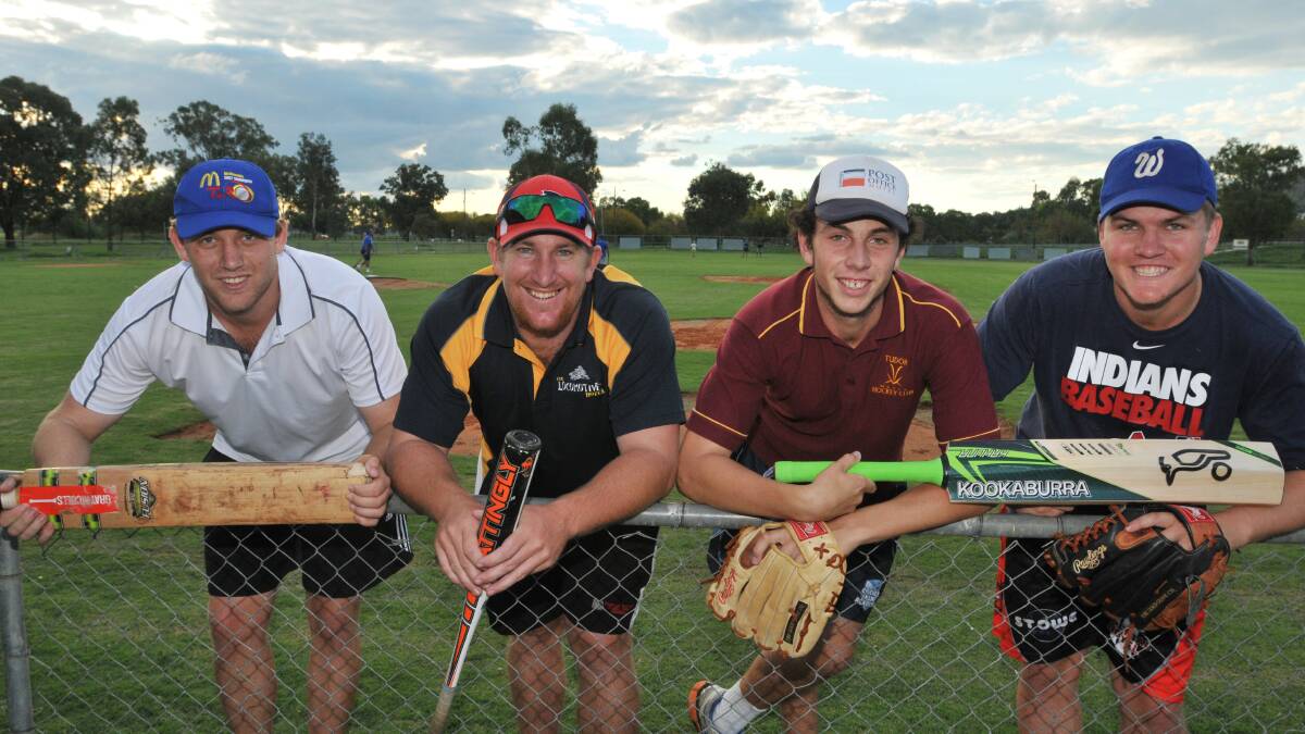 Turning cricket into baseballing plays are (from left) Mitch Holt, Simon Norvill, James Psarakis, Joey Holt. Photo: Geoff O'Neill 120414GOE01
