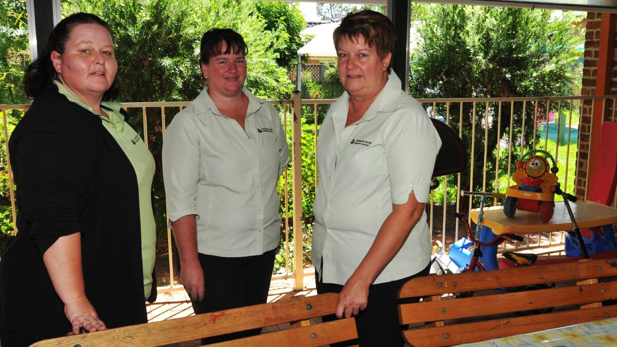 STAMPING OUT VIOLENCE: Tamworth Family Support and Women’s Refuge Workers, Charmane Holm, left, Natalie Ryan and Mim Currell, want women to know that there is help available. Photo: Geoff O’Neill 210214GOB01