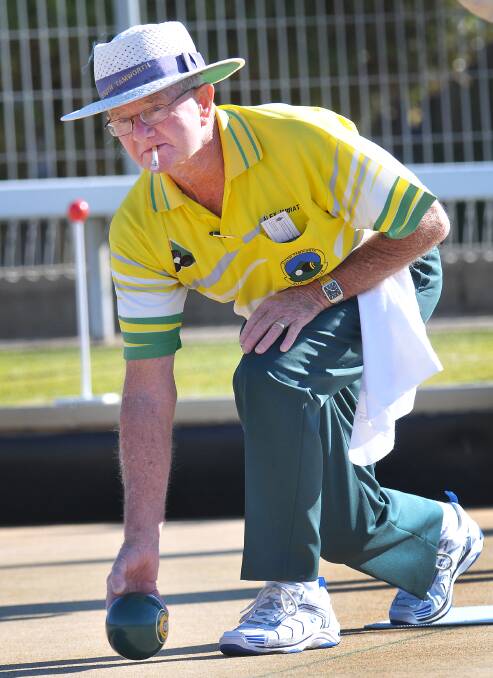 South Tamworth's Alex Jarratt bowls in between durries at Sunday's Mixed Carnival. He and his clubmates are off to Ballina for this weekend's Grade 6 Pennants Playoffs. Photo: Gareth Gardner  030814GGA10