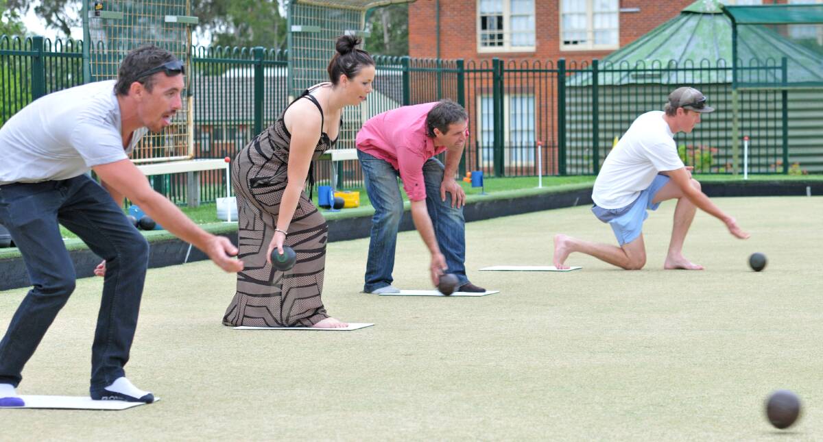 Getting some practice in for the roll-out of Jack Attack tomorrow at the City Bowlo are (from left) Josh Hawley, Karina Hawley, Tim Webster and Lincoln Stace  Photo: Chris Bath 210215CBA01