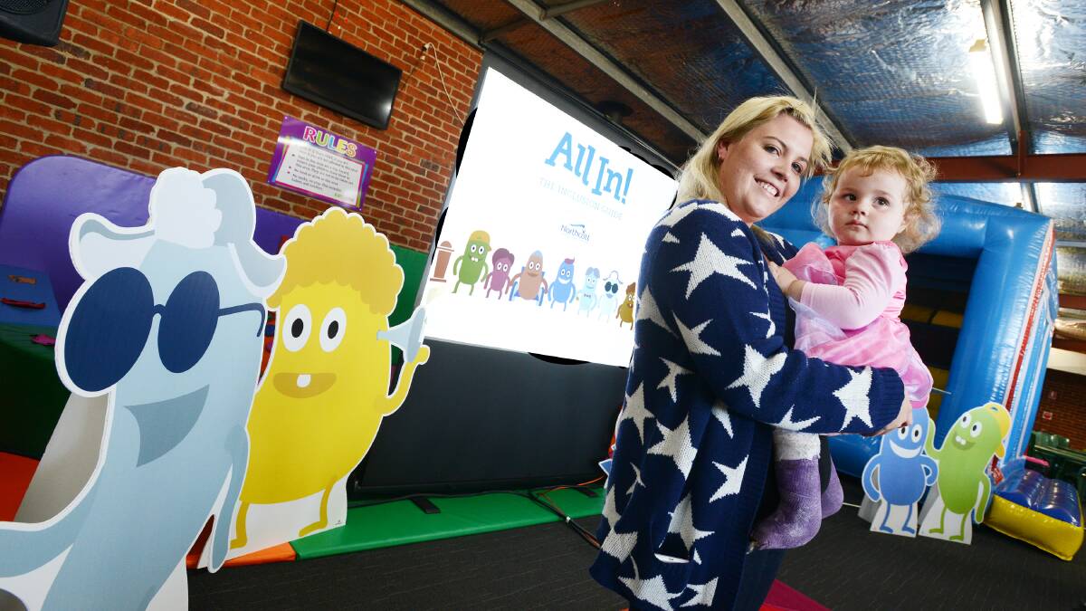 ALL IN: A new website developed by Northcott is aimed at changing people’s attitudes towards children with a disability. Pictured at yesterday's launch are Northcott clients Stevie Clarke and her 12-month-old daughter Zoe. Photo: Barry Smith 280714BSA07