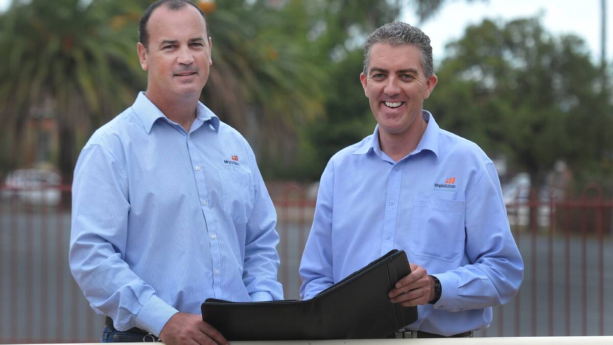 FIRST STEP: BHP Billiton's Peter Sharpe, left, and Andrew Garratt are confident about the proposed mine’s environmental credentials. Photo: Geoff O’Neill 250314GOB01
