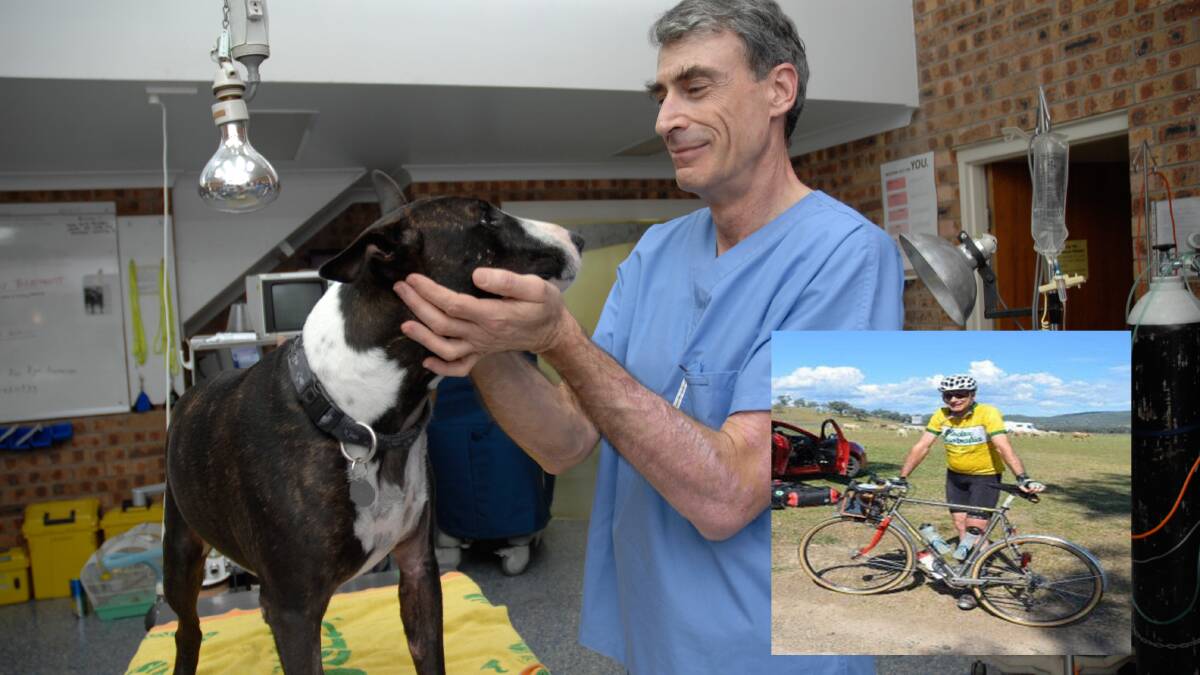 SADLY MISSED: Dr Martin Pearson at South Tamworth Animal Hospital in 2009. Photo: Geoff O’Neill 140109GOJ01 INSET: Dr Pearson was an enthusiastic cyclist and was wearing correct riding attire at the time.