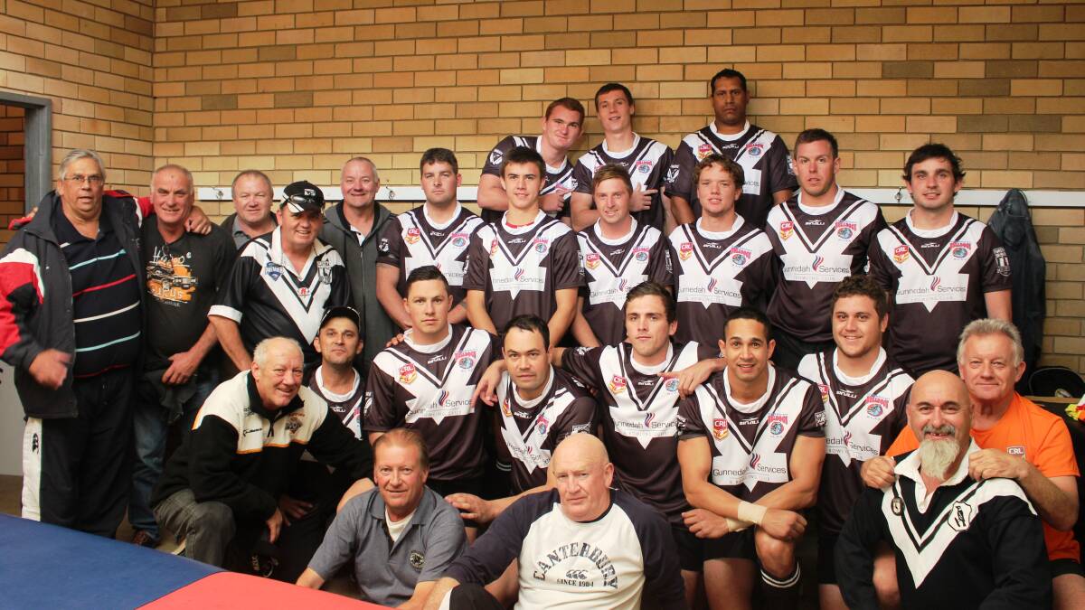 The West Fanatics in the dressing sheds with the Gunnedah Bulldogs before Saturday  night’s Group 4 clash with West Lions.