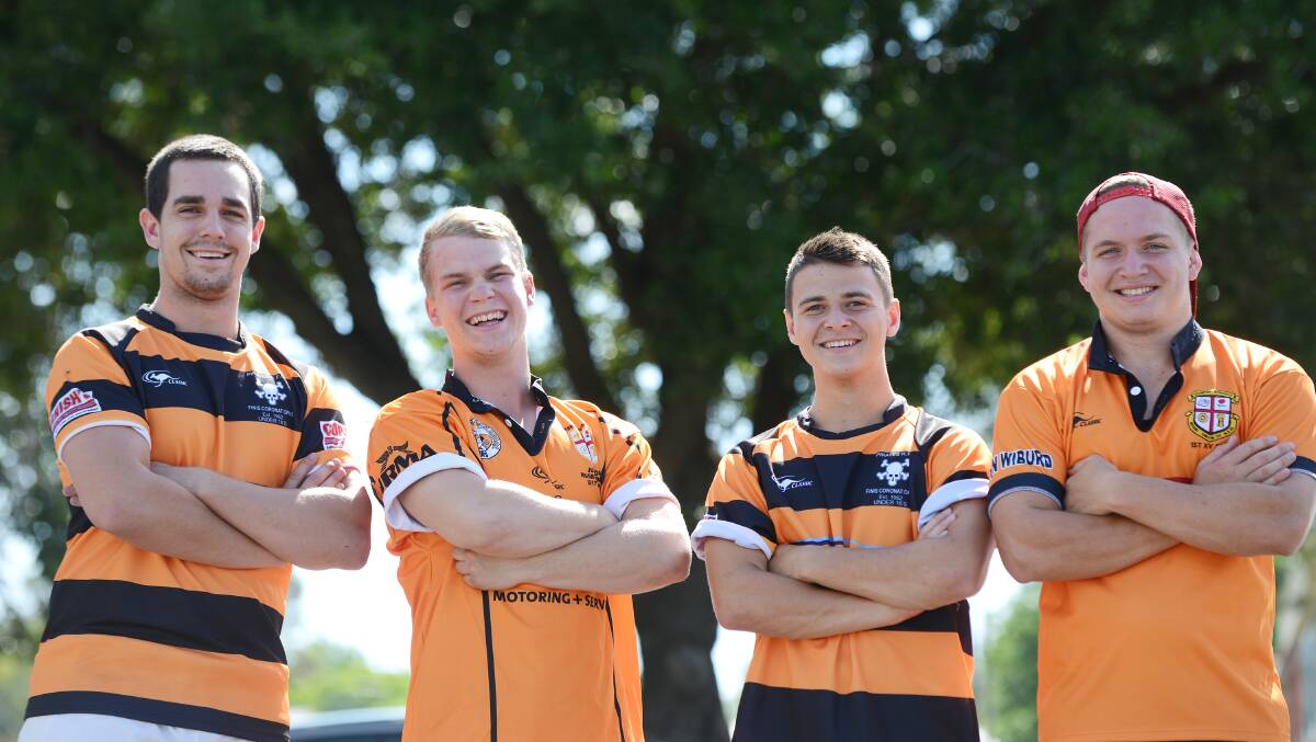 Off to Spain for a rugby tour after finishing the HSC are (from left) Lachlan Etheridge, Brad Thrift, Kerrod  Binge and Ryan Prentice.
Photo: Barry Smith 121114BSE01