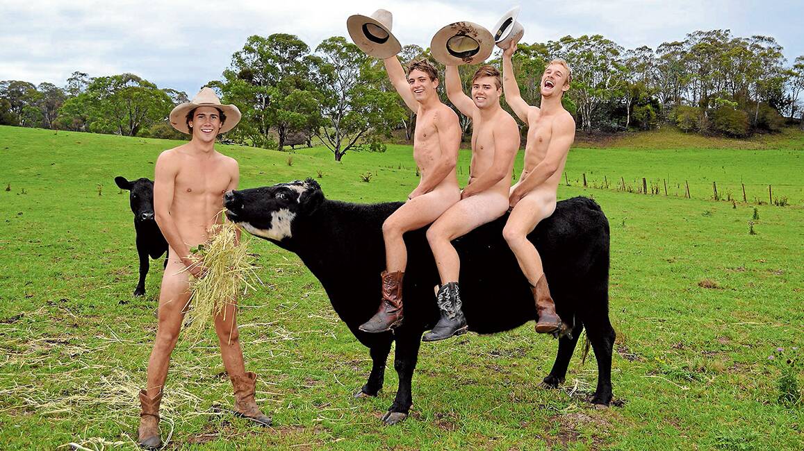 COW BOYS: Hats off to these university students who call Robb College home during study – they had a few laughs getting a move-on with some Walcha cows for the calendar project.