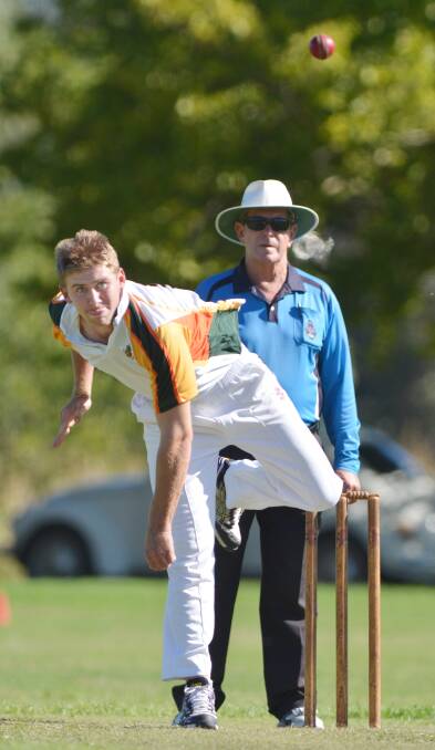 Sam Brown contributed with bat and ball to Farrer’s Davidson Shield win over Kingscliff  yesterday. He took the first wicket and was then involved in an important partnership with Ryan Hansen in Farrer’s run chase.  Photo: Barry Smith 240214BSF15
