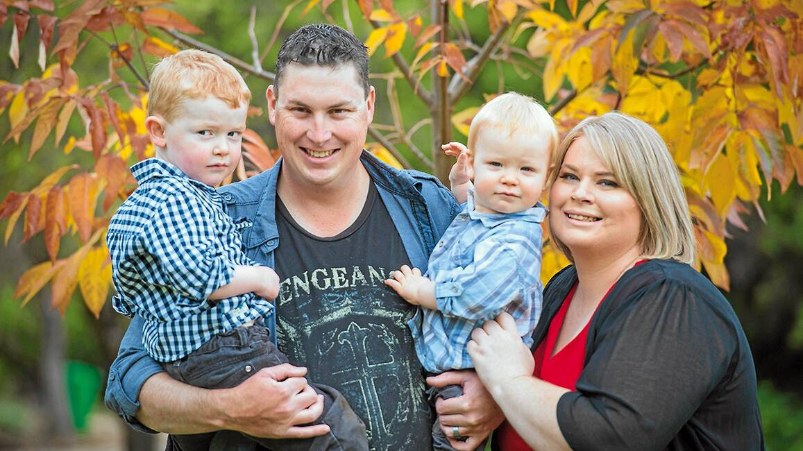 Cameron Adams with sons Caleb and Charlie and his late wife Tiffany. Photo: Rachel Deane, Finishing Image Photography