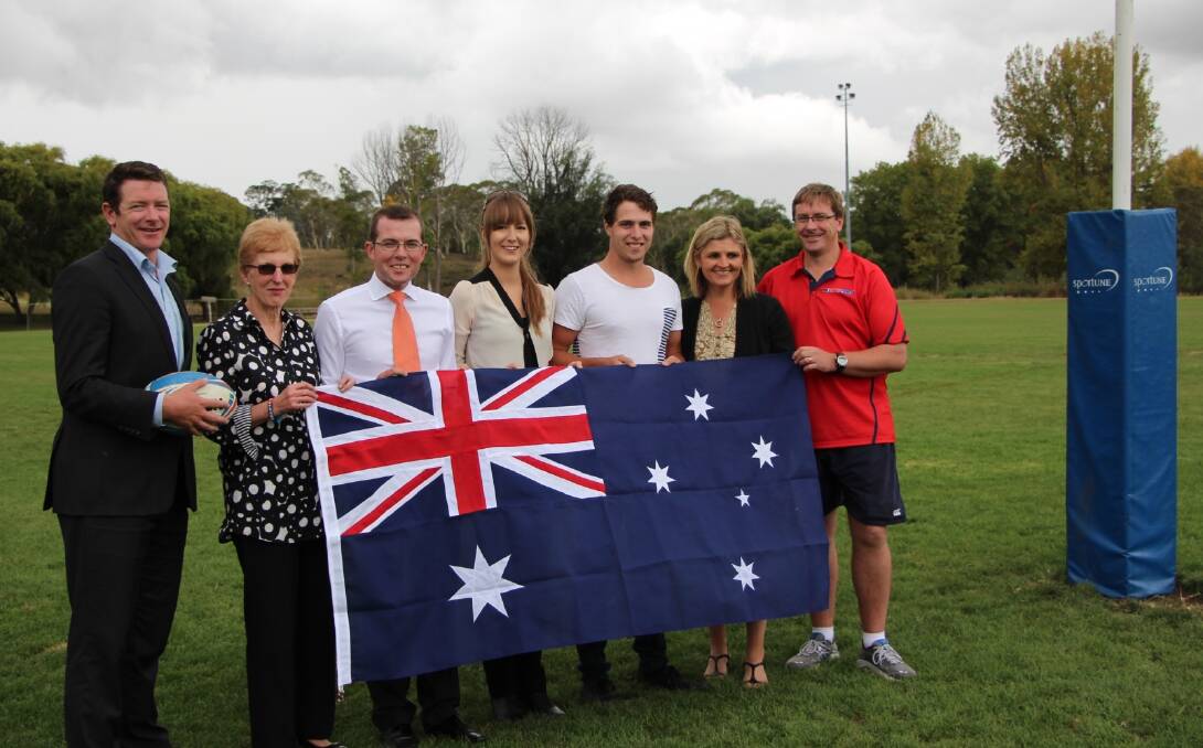 WWI Commemorative Rugby Match event organising committee (from left) David Schmude, Madeline Fussell, Adam Marshall,  Jessica Lewis, Josh Tombs, Ariane Mazzei and Paul Schmude.