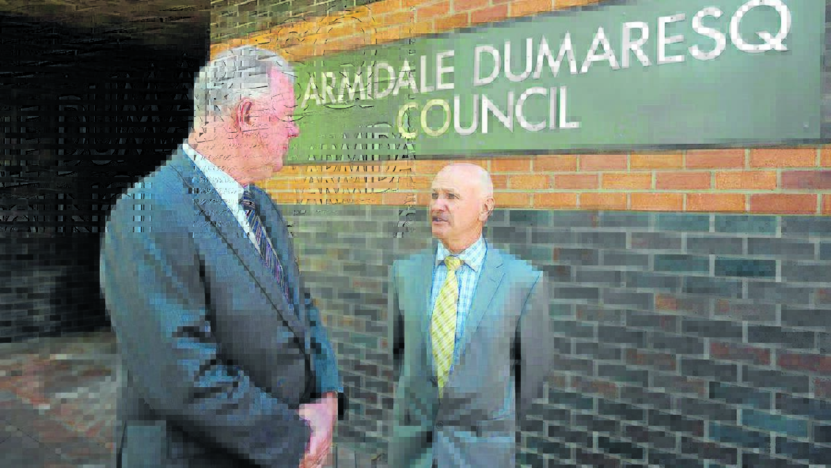 RIGHT-HAND MAN: Armidale Dumaresq Council mayor Laurie Bishop, left, welcomed acting general manager Glenn Inglis into the fold yesterday following the early termination of Shane Burns last week. Photo: Matthew Bedford
