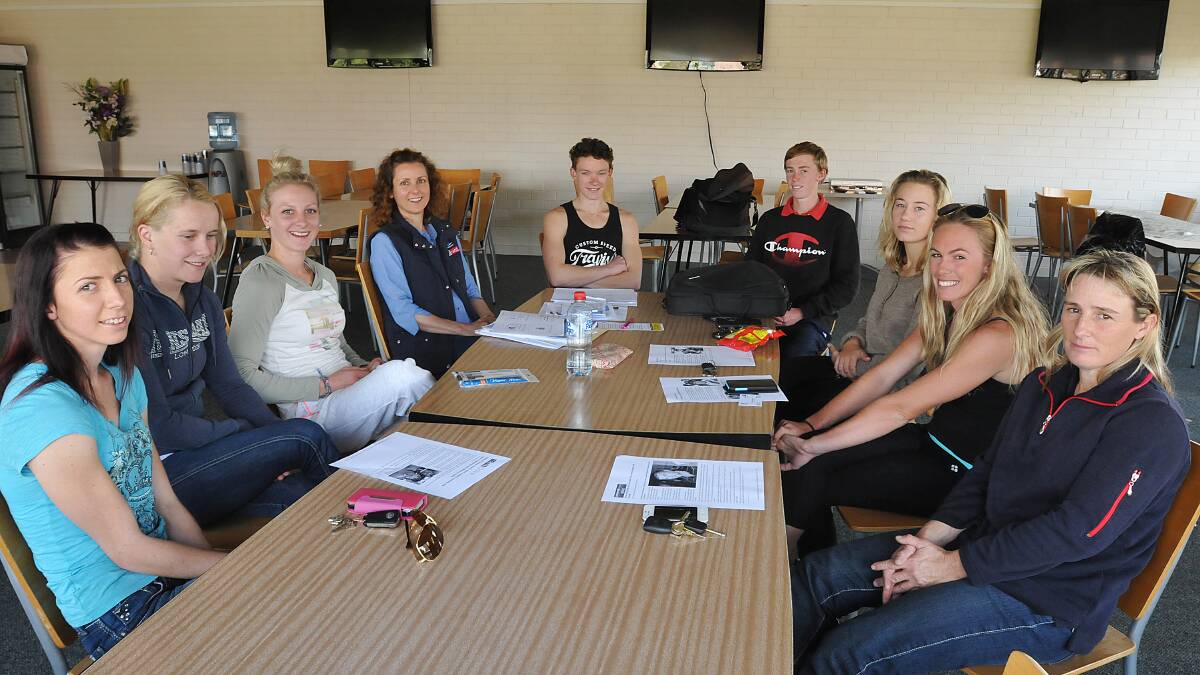 Back to school for local apprentices (from left) Taylah Gray, Sam Clenton, Kassie Furness, Melina Remacle (Workplace trainer), Matt Powell, Adam Sewell, Sophie Young, Melissa Brown and Sue Bigg.  Photo: Geoff O’Neill 280514GAO01