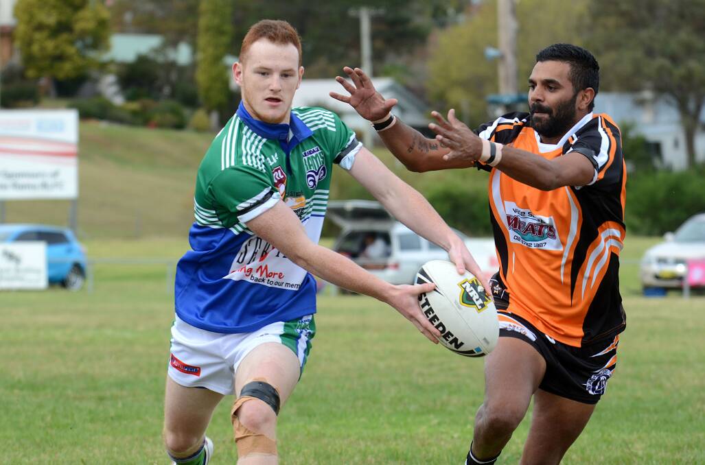 English fullback Jordan Wakefield on the attack for the Rams last week against Tingha. He’s in Inverell this weekend hoping to land the Hawks. Photo:  pixonline.com.au