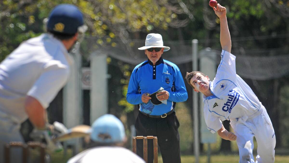 Young Old Boys spinner Jack Richards lets rip during last Sunday’s Tamworth trial. Richards will be one of Old Boys’ weapons in today’s opening WVC game against Namoi at Dick Edwards Oval. Photo: Gareth Gardner  121014GGC01