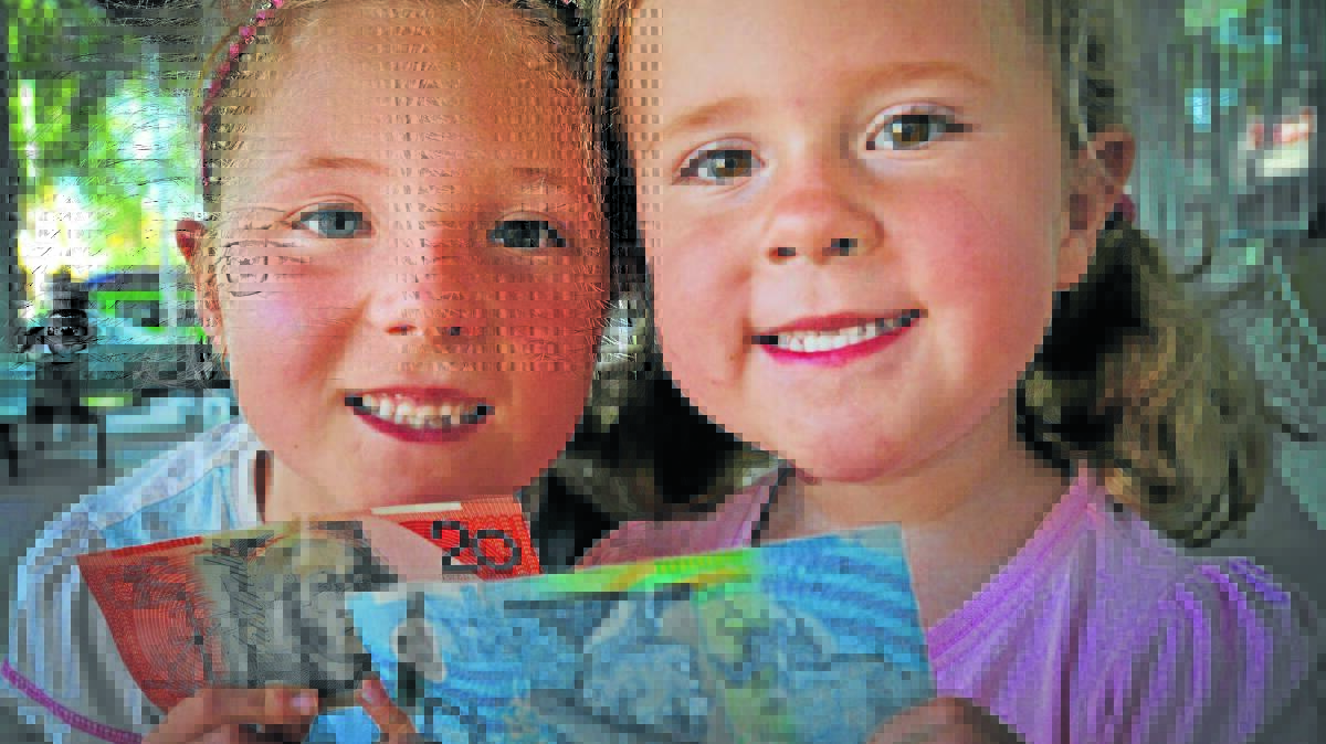 MONEY MATTERS: Calala sisters Grace, 6, and Mia Goodfellow, 5, are among a growing throng of country kids saving money in bank accounts. Photo: Geoff O'Neill 201014GOE01