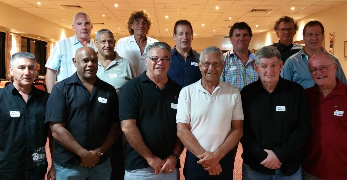 Team members from the triumphant 1973 Moree University Shield  side in Moree last weekend (back  from left) Tony Dean, Harry Allen, Steve Jones, Paul Peachey, Gregg Humphries, Peter Butler, Peter Peachey and (front  from left) Mike Hadfield, Buster Duke, Terry Quinn, Bernie Briggs, John Brooks and coach John McLean.