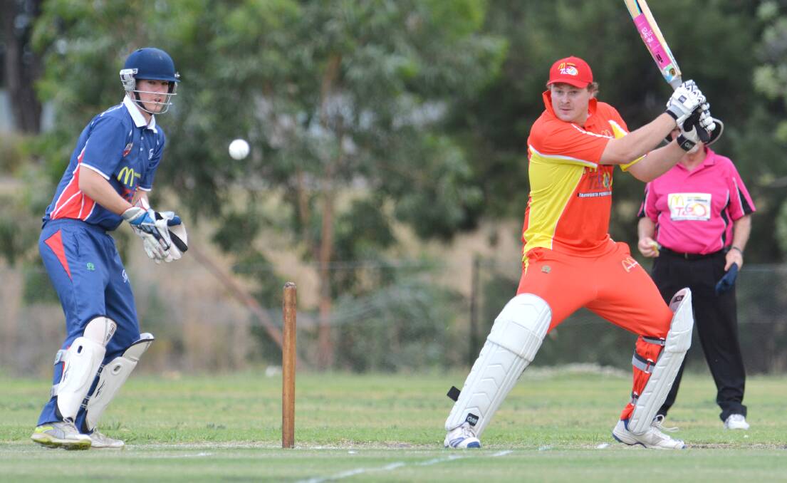 Ryan Cooper will lead Gunnedah in this Sunday’s Connolly Cup match against Moree. Here he slashes at one outside off playing  for McDonald’s in the 
Tamworth T20.   Photo: Barry Smith 211114BSH05