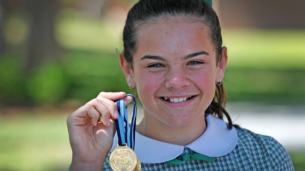 Emma Klasen won double gold at last week’s state primary athletics carnival. Photo: Geoff O’Neill 201014GOA01