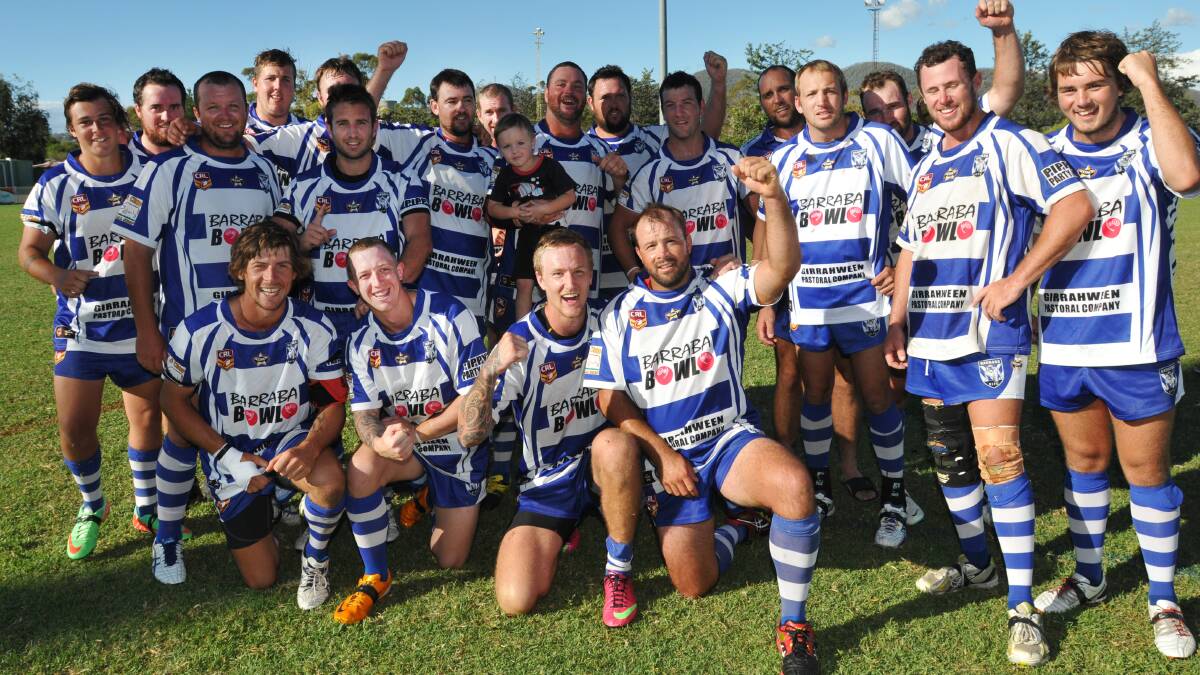 Barraba players celebrate their second successive Wests G4 Knockout win yesterday. Photo: Geoff O’Neill 130414GOG14