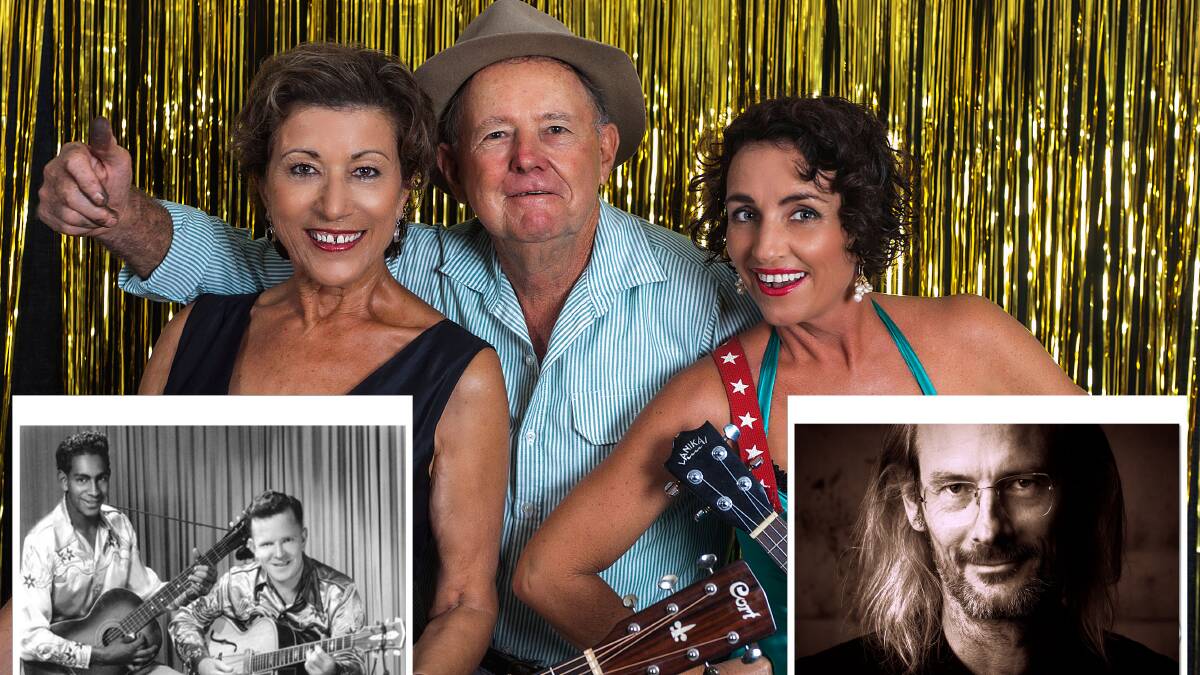 MAIN PHOTO: MAD KEEN: The Mad Mullum Mob, from left, Clelia Adams, Ray Essery and Kathryn Jones, will bring some madcap mates along to deliver some sensational shows during the festival. INSET - LEFT: SALUTE IN SONG: Jimmy Little, pictured with his guitarist, the late Pat Ware, will be remembered at a special Tamworth Country Music Festival event. INSET - RIGHT: CHANGES:
Multi-instrumentalist Andrew Clermont is a director of the Golden Fiddle Awards.