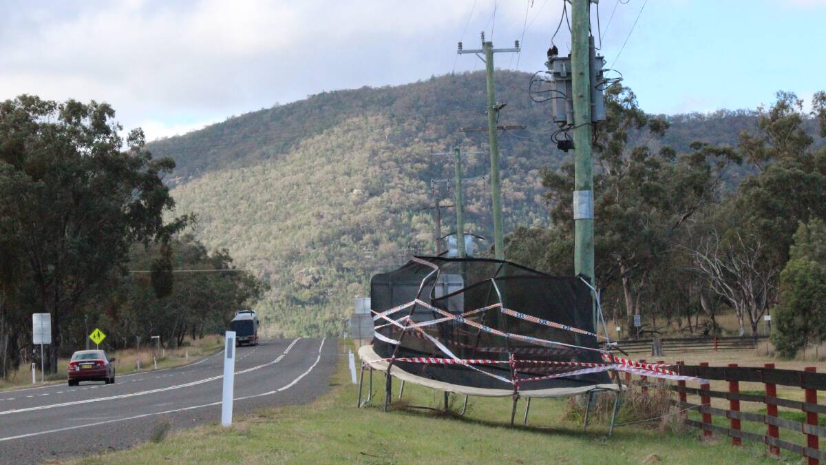 RUNAWAY JUMPER: A trampoline in Moonbi escaped its yard and flew onto the New England Highway.