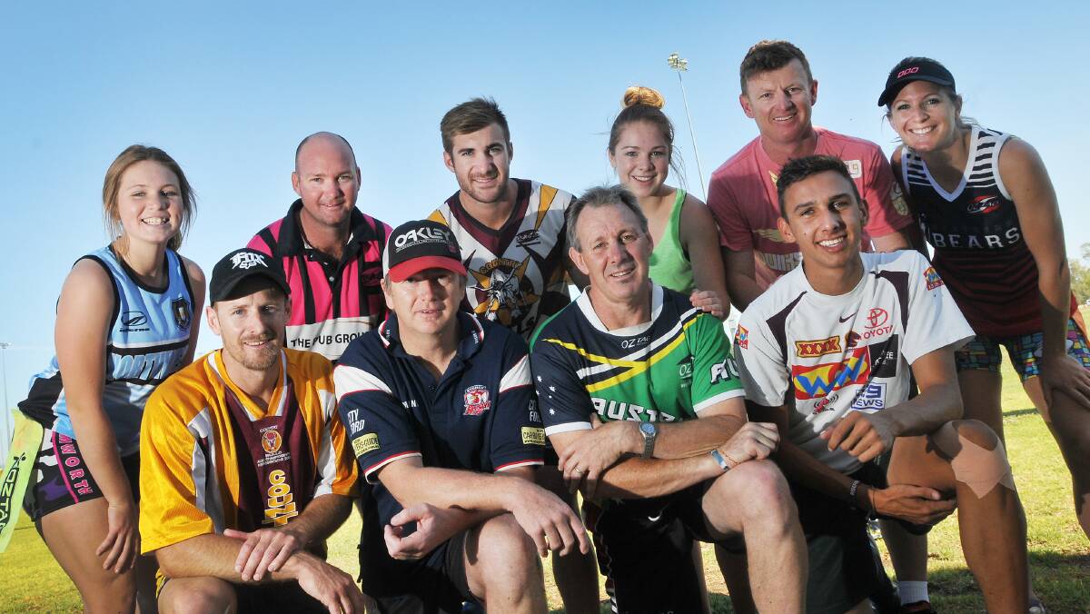 Some of the contingent that will be representing Tamworth at this weekend’s Oztag Nationals. (Back from left) Tessa 
Pennefather, Tony Mumford (referee), Brad Brown, Tayla Phillis, Tim Walsh, Rebecca Smith, (front from left) Steve Corbett, Jeff Faint, Mick McKinnon and  Zarayn Knight.  Photo: Gareth Gardner 091114GGA01