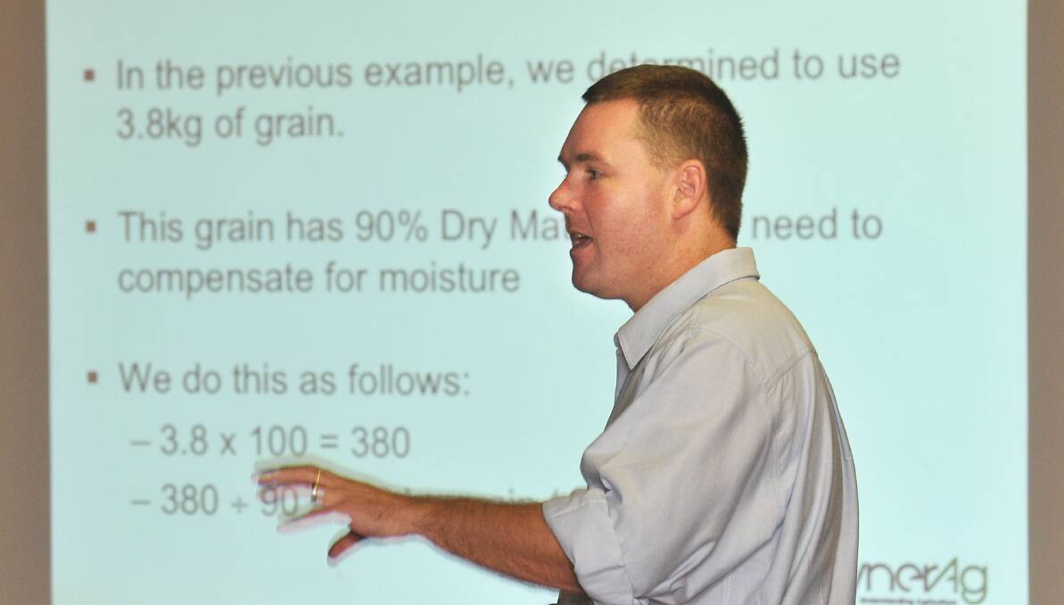DROUGHT WORKSHOP: Alistair Rayner, principal of RaynerAg, gives a lengthy information session yesterday on how to organise your cattle herd and options instead of selling. Photo: Gareth Gardner 190214GGA01