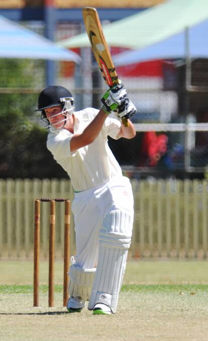  Inverell's Richard Wilson hits out for his town side in Sunday's Connolly Cup loss to the Tamworth 
Second XI. Yesterday he started well with the bat for NW in the State CHS Carnival in Sydney. 
Photo: Geoff O'Neill 090214GOB02