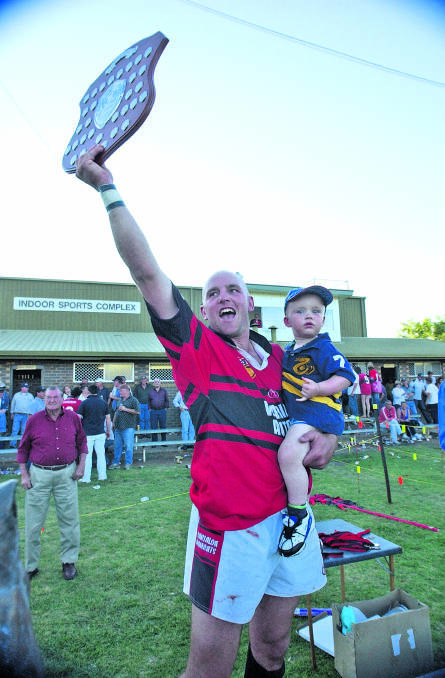 Morgan Bell celebrates after 
winning the 2007 Group 19 Grand Final over Guyra. 
Warialda is now in the rugby league wilderness after 
withdrawing from Group 19 
following the rejection of an application to play reserve grade. 
Photo: Grant Robertson