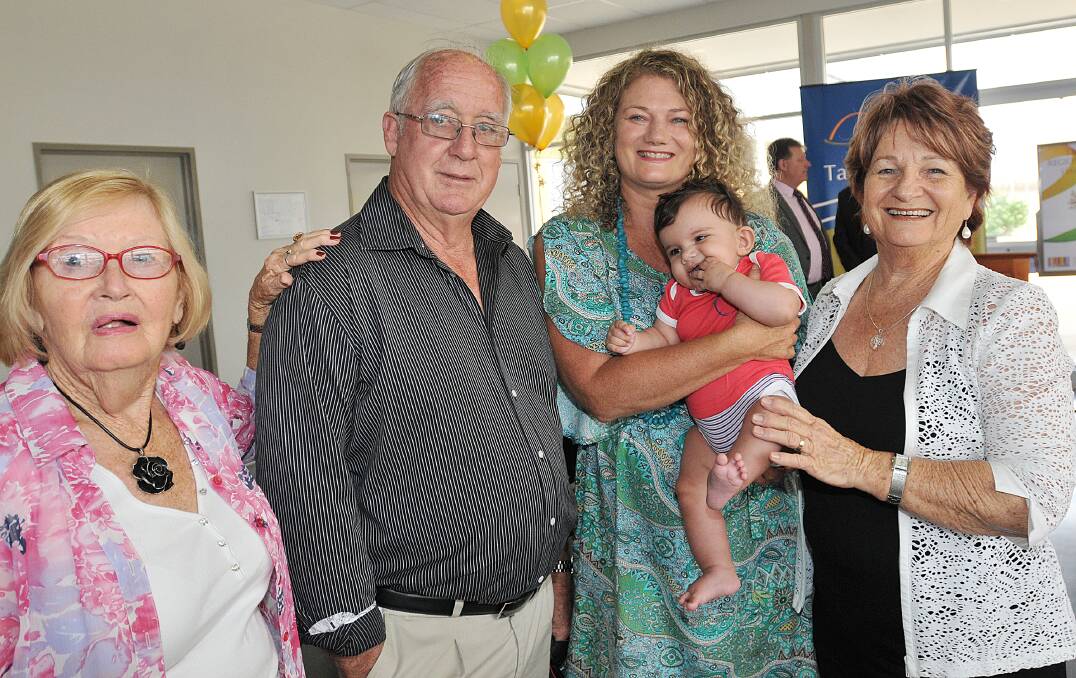 Juanita Little (second from right) with (from left)  Noreen Stirling, Jim Cox, Leonardo Little and Marie Cox. Photo: Geoff O’Neill 051214GOB01