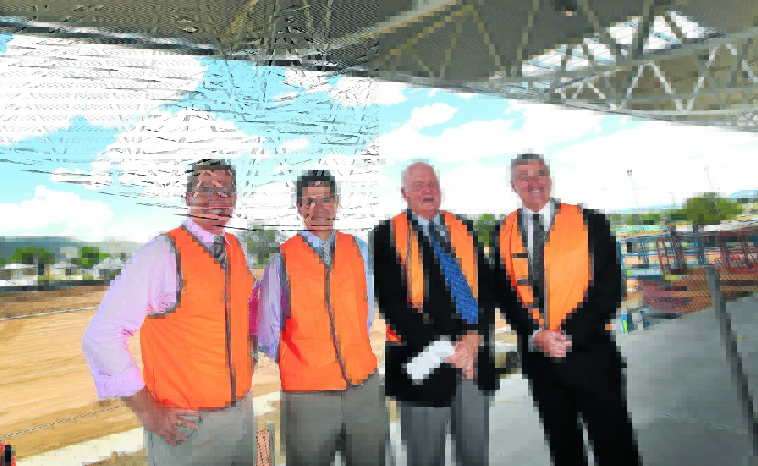 SPORTING CHANCE: NSW Deputy Premier Troy Grant, member for Tamworth Kevin Anderson, and Wests Entertainment Group board president John McClelland and chief executive Rod Laing at the new undercover grandstand.  180215GGD02