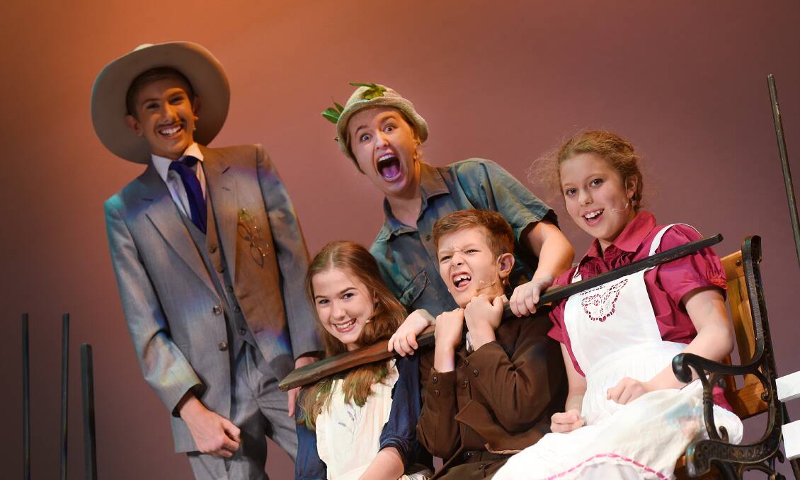 HOLD ONTO YOUR HATS: Some of the stars of Annie Get Your Gun, front, from left, Hannah Beaman, Ethan Woods and Annalise Beaven and back, Fletcher Stier and Nicole Quigley who is playing Annie. Photo: Gareth Gardner 030315GGD11