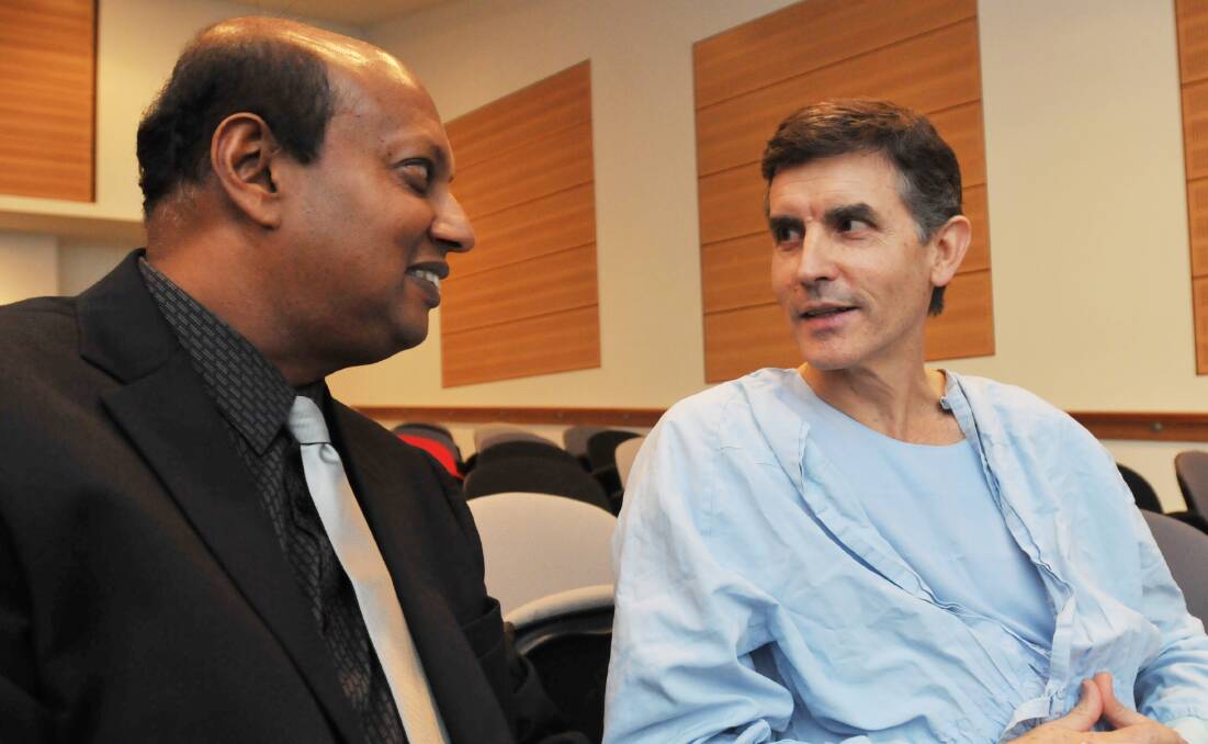 HEARTS OF GOLD: Cardiologists Dr Suku Thambar and Professor David Muller, who have been integral to the success of Tamworth hospital’s cath lab, reflect on the past 10 years. Photo: Geoff O’Neill 140314GOB01