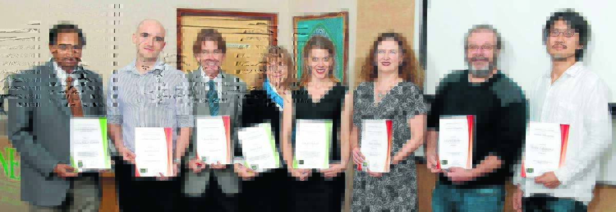 RECOGNITION: Rewarded for their teaching efforts were, from left, Dr Subba Reddy Yarram, Dr Gavin Clark, Dr Tony Ramsay, Dr Susan Feez, Dr Sascha Morrell, Dr Julie Shearer, Dr Mitchell Parkes and Dr Keita Takayama. 