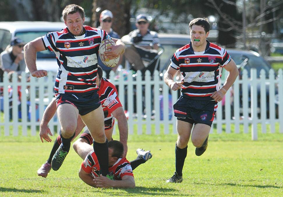 Gunnedah and Group 4 Player of the Year Trent Hilton will coach the Bulldogs next season. Here he’s pictured on the burst against premiers North Tamworth this season. Photo: Geoff O'Neill 070914GOF02