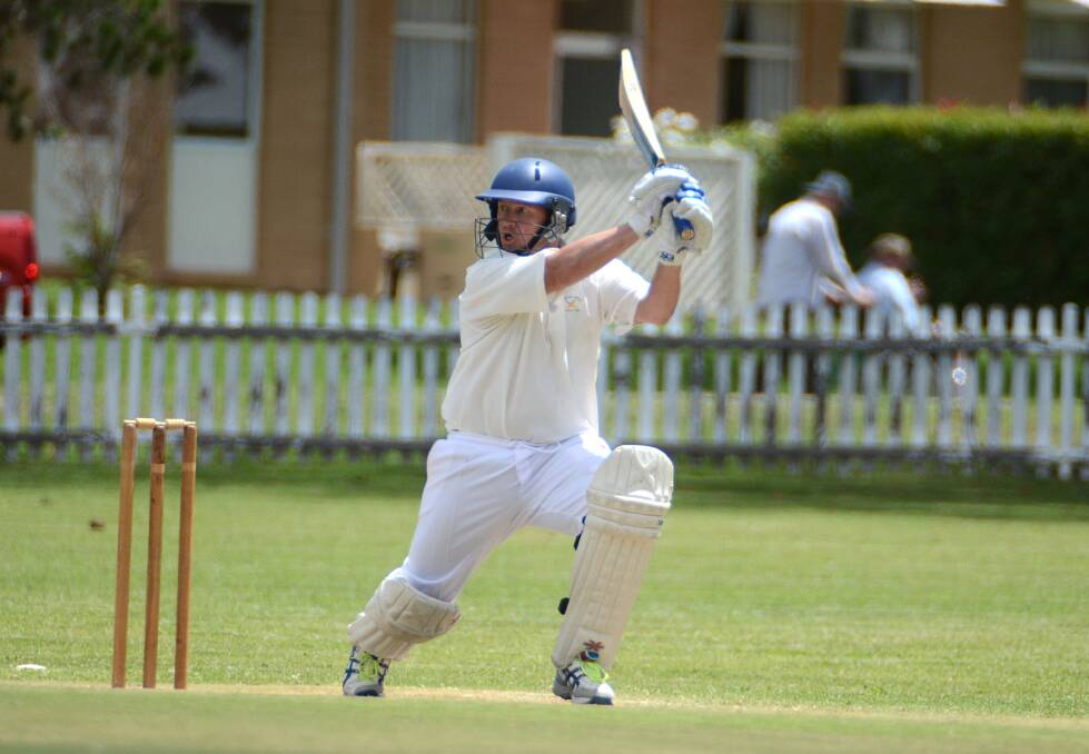 Hillgrove skipper Brad King cuts this delivery in his side’s win over Armidale City.  
Photo: pixonline.com.au