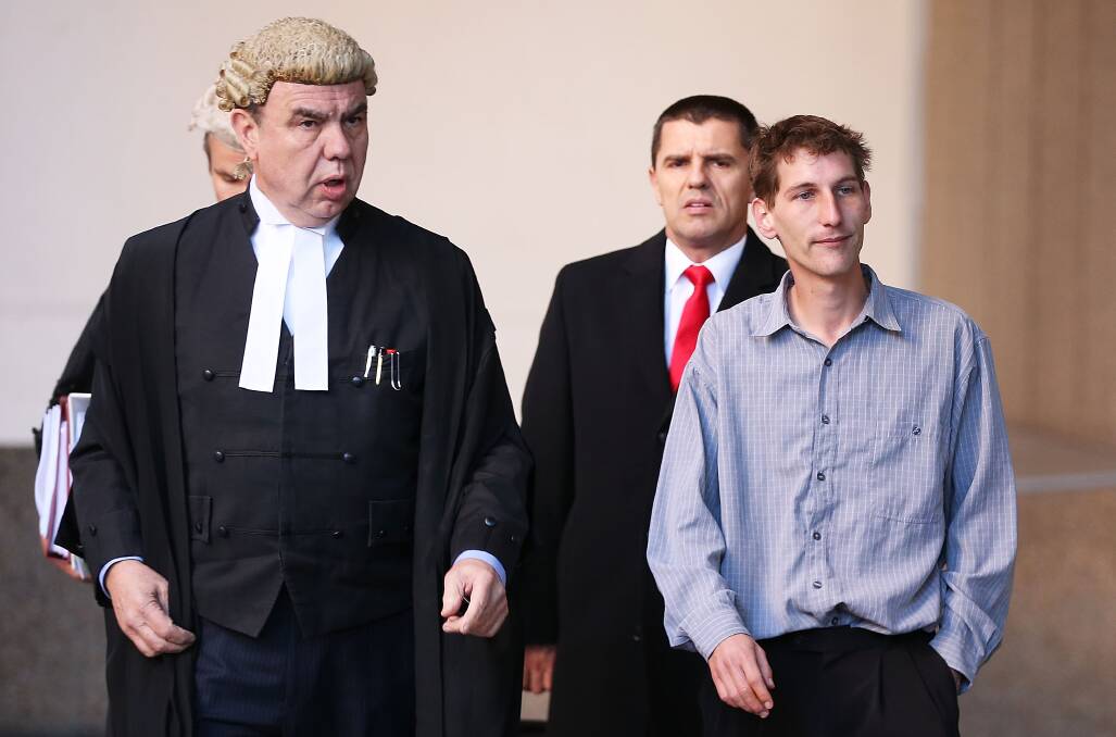 WALKING FREE: Jonathan Moylan (right), pictured earlier this month with his legal team, has avoided jail.