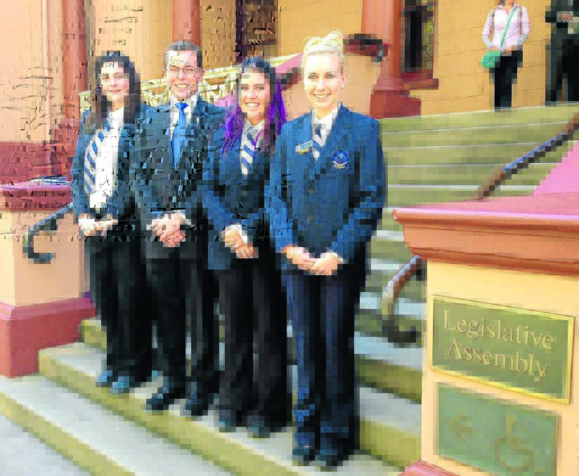 LEADER-LIKE: Northern Tablelands MP Adam Marshall with Bingara Central School student leaders Gabby Rampling, left, Lucie Boyle and Kelsey Cooper during their visit this week.