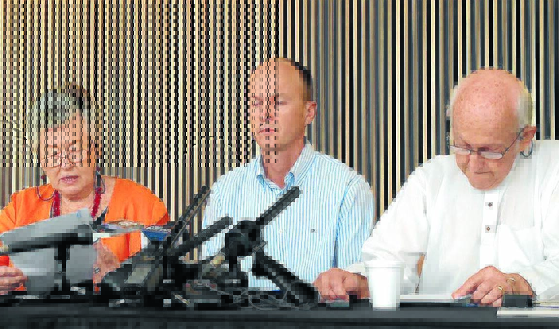 RETURNED: Andrew Greste (middle), the brother of jailed Australian journalist Peter, addresses the media in Brisbane on Tuesday with his parents Lois and Juris. Photo: Fairfax