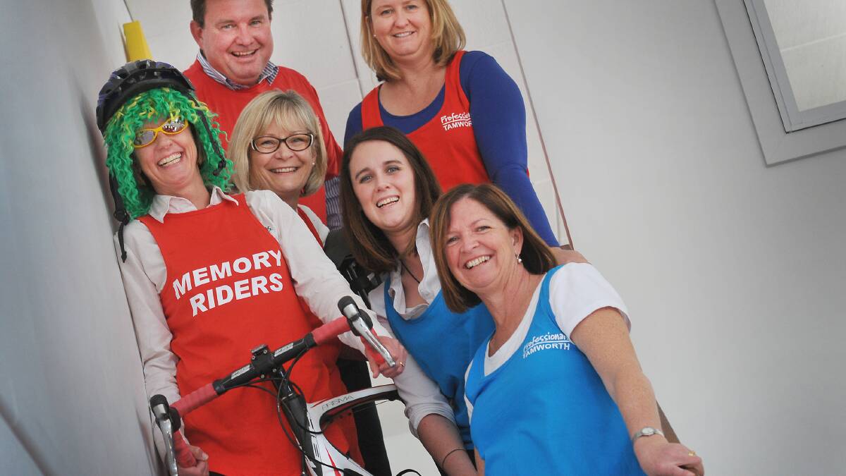 RIDING HIGH: Tamworth's Memory Riders team – back from left, Stuart Watts and Tammy McCusker; middle, Genevieve Gittoes and Vicki Cooper and front’ Dominique Gittoes and Janine Power – will tackle next month’s Pedal the Peel challenge to raise funds for dementia research and support. Photo: Gareth Gardner 030914GGF01