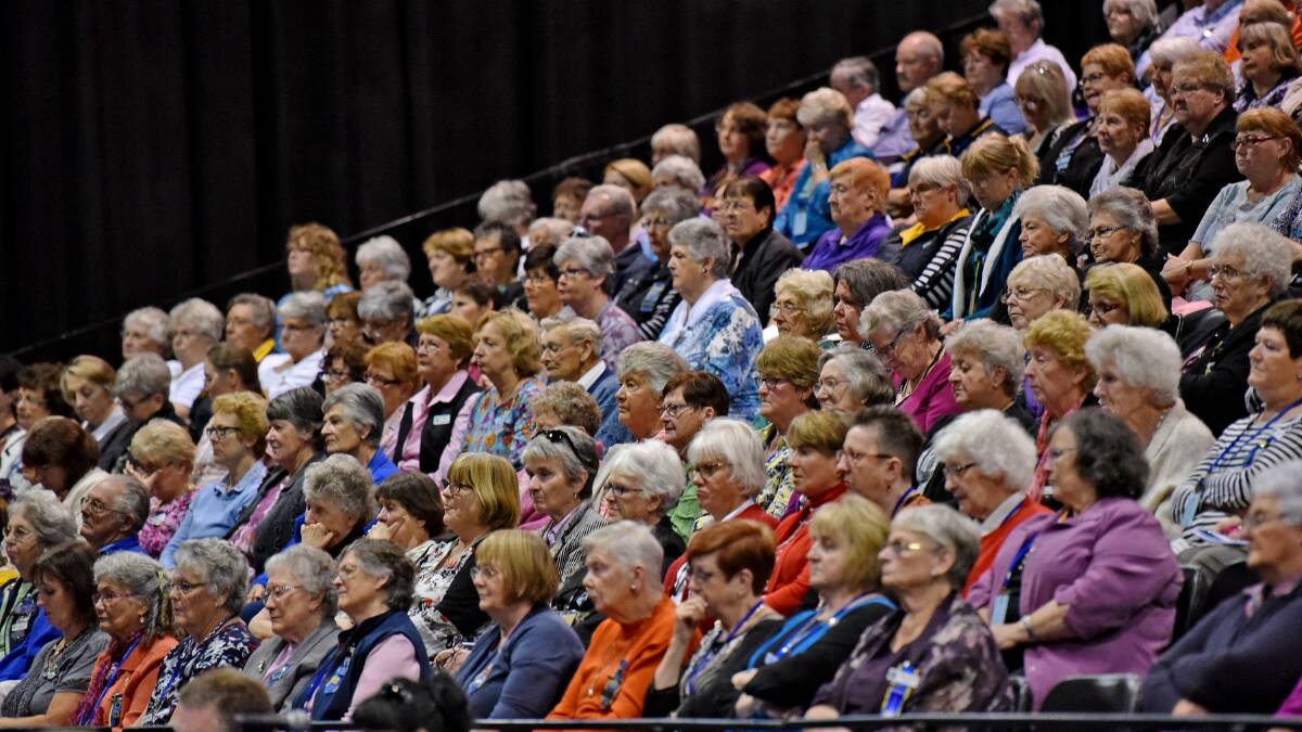 STILL RELEVANT: Some of the estimated 800 Country Women’s Association members listen intently as General Hurley opens the organisation’s 93rd annual state conference. 040515GOE04