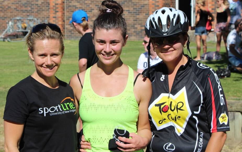  The SportUNE Team of  (from left) Tina Skipper, Holly Brown and Ariane Mazzei, competed at the Work Place Challenge Triathlon at The Armidale School on the weekend, helping to raise over $1000 for the local MS Society.