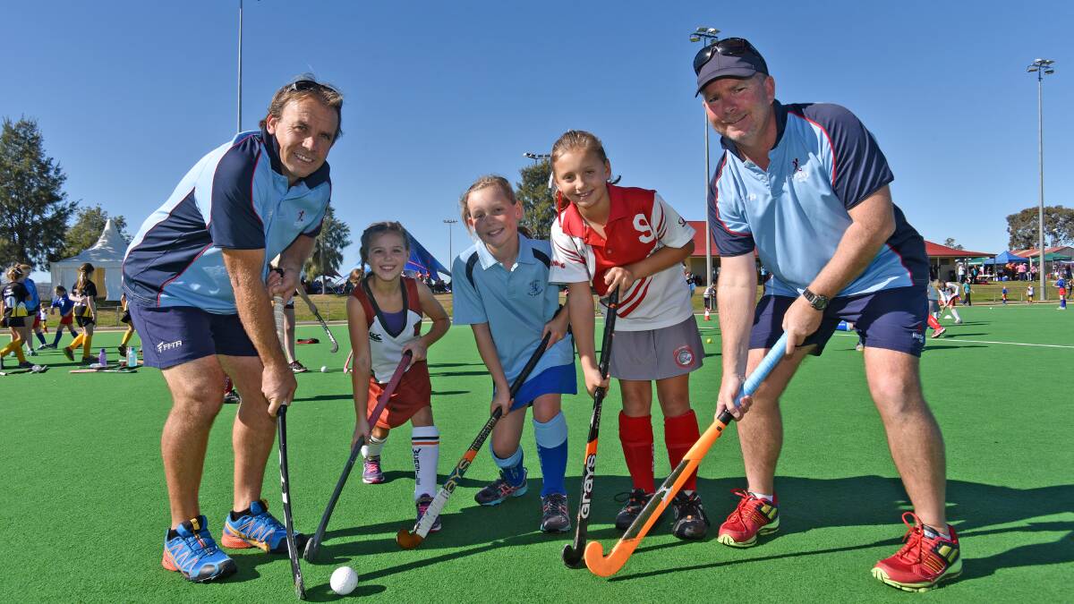 NEW GENERATION: Sienna Harvey (Newcastle – second from left), Alice Finlayson (New England) and Ausha Paulson (Manning Valley) were among the hundreds participating in Saturday’s coaching clinic run as part of the York Cup and Kim Small Shield. They’re flanked by Tony Meldrum (Far North Coast regional coaching co-ordinator) and Blaire Chalmers (Northern Inland regional coaching co-ordinator). Photo: Geoff O’Neill 270615GOB01